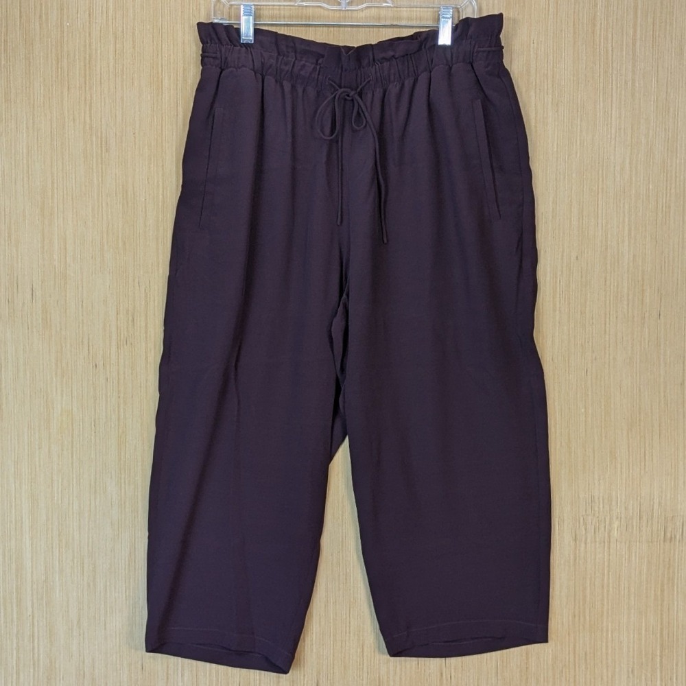 Eileen Fisher Purple Paperbag Waist Crop Pants Medium Capsule Minimalist Stretch
